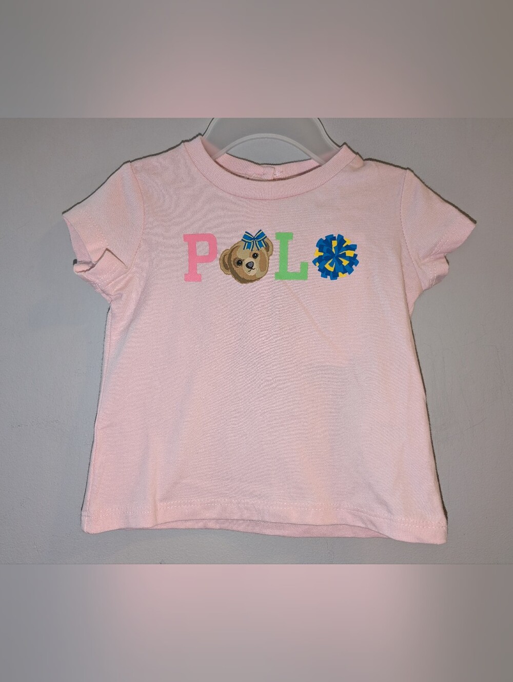 🆕 Ralph Lauren Pink Polo Bear Cheerleader Baby Girl Cotton Graphic Tee 3 Months